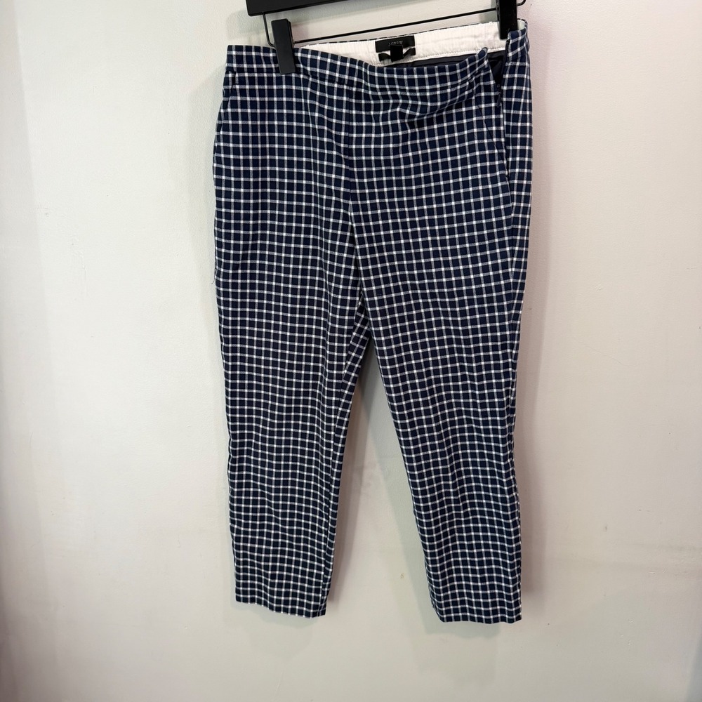 J.Crew Martie Pant Navy Blue White Gingham Check Side Zip Cropped Slim Fit 6
